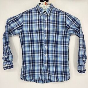 Brooks Brothers Shirt‎ Mens Small Button Down Blue Plaid Red Fleece Linen Blend